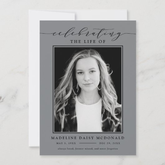 ELEGANTE FOTO-FEIERUNG LEBEN MEMORIAL FUNERAL EINLADUNG (Vorderseite)