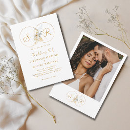 Elegante Foto-Gold-Monogramm-Hochzeits-Einladung Einladung