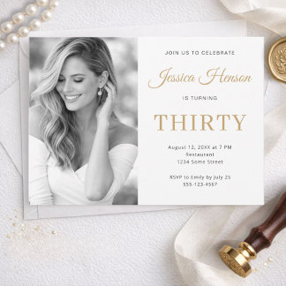 Elegante Foto-Gold-Schrift Minimal 30. Geburtstag Einladung