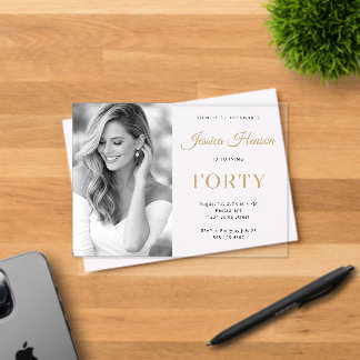 Elegante Foto-Gold-Schrift Minimal 40. Geburtstag Acryleinladungen