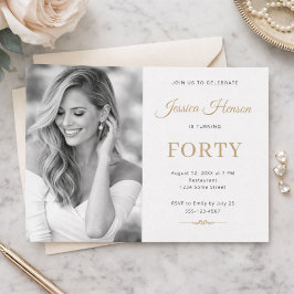 Elegante Foto-Gold-Schrift Minimal 40. Geburtstag Einladung