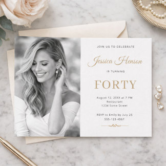 Elegante Foto-Gold-Schrift Minimal 40. Geburtstag Einladung