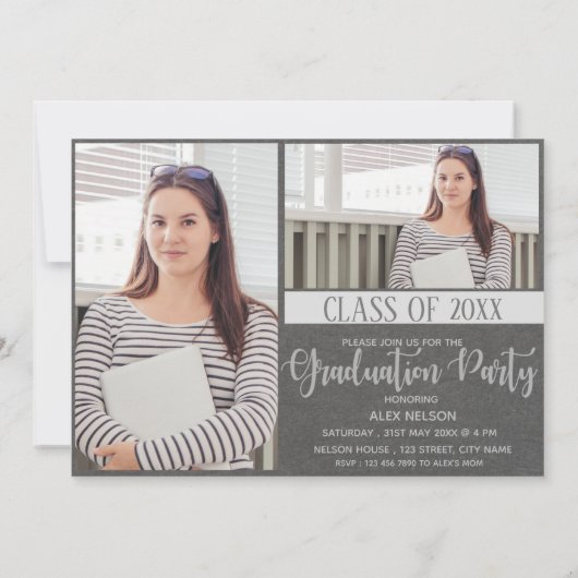 Elegante Foto-Graduationspartei 2025 Einladung (Rückseite)