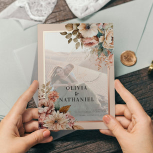 Elegante Foto-Hochzeit Floral Save-the-Date-Karte Folieneinladung