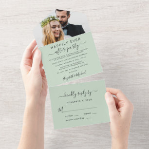 Elegante Foto-Hochzeitsempfang Sage All In One Einladung