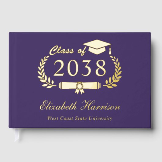 Elegante Foto Lila Graduation Party Gästebuch (Vorderseite)