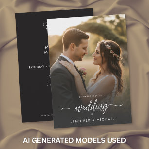 Elegante Foto Moderne Schrift Minimal Hochzeit QR Einladung