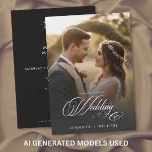 Elegante Foto Moderne Schrift Romantik Hochzeit QR Einladung