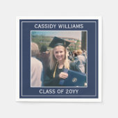 Elegante Foto Navy Blue and White Graduation Party Serviette (Vorderseite)