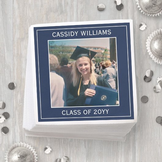 Elegante Foto Navy Blue and White Graduation Party Serviette