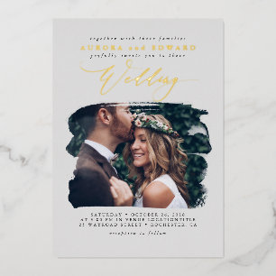 Elegante Foto-Overlay Graue Boho-Hochzeit Echt Folieneinladung