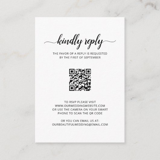 Elegante Foto QR Code Wedding Mini RSVP Karte (Vorderseite)