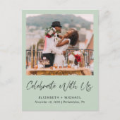 Elegante Foto Sage Green Wedding Reception Ankündigungspostkarte (Vorderseite)