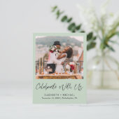 Elegante Foto Sage Green Wedding Reception Ankündigungspostkarte (Stehend Vorderseite)