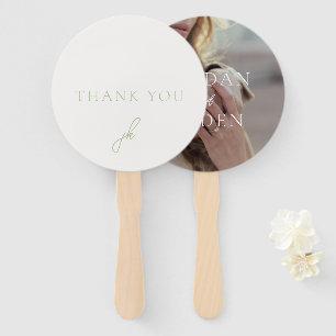 Elegante Foto-Sage-Grün-Schrift-Monogramm-Hochzeit Fächer