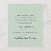 Elegante Foto Sage Hochzeit Empfang Save the Date (Rückseite)