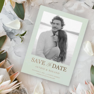 Elegante Foto Save-the-Date-Karten in Hellgrün und Save The Date