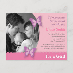 Elegante Foto-Schmetterling-Baby-Party Einladung