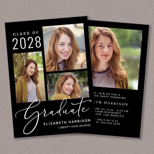 Elegante Foto Script Black Graduation Party Einladung