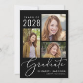 Elegante Foto Script Black Graduation Party Einladung (Vorderseite)