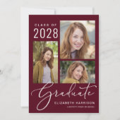 Elegante Foto Script Burgundy Graduation Party Einladung (Vorderseite)