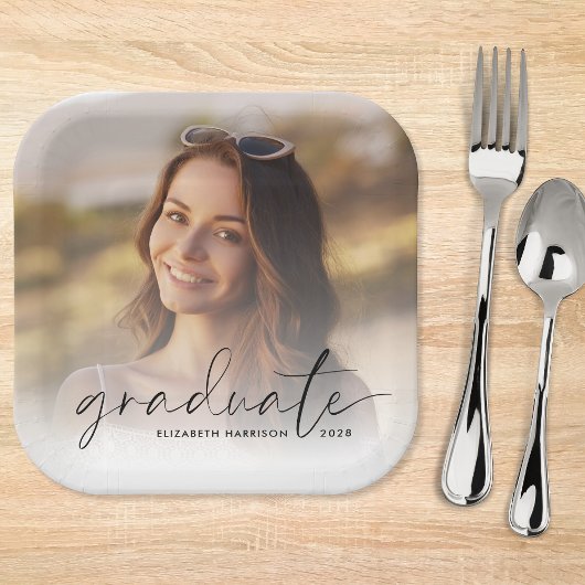 Elegante Foto Script Overlay Graduation Party Pappteller