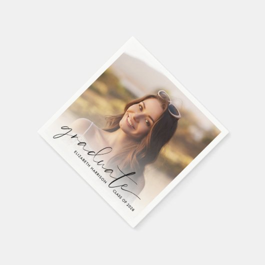 Elegante Foto Script Overlay Graduation Party Serviette (Ecke)