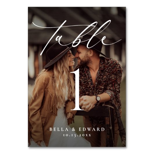 Elegante Foto Tischnummer Card (Vorderseite)