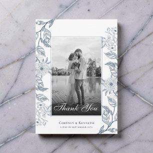Elegante Foto-Toile Französisch Staubblau Hochzeit Dankeskarte