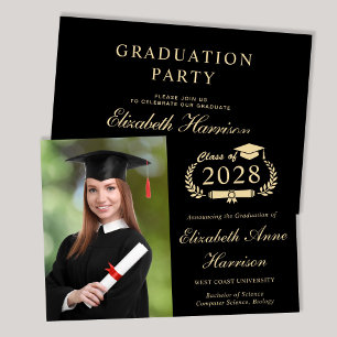 Elegante Foto Uni Black Graduation Party Einladung