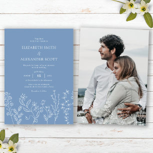 Elegante Foto-Wildblumen-Hochzeit in Immergrün Einladung