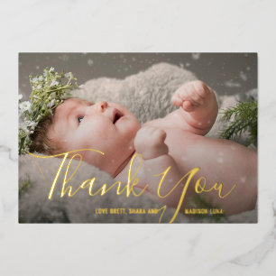 Elegante Fotobaby-Danksagungskarte Folieneinladung