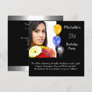 Elegante Fotoballons 21. Geburtstag Einladung