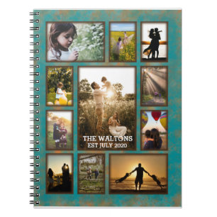 Elegante FotoCollage aus Kupfer und Aquamarinen Ra Notizblock