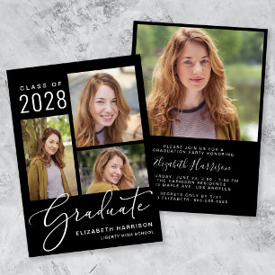 Elegante Fotocollage Black Graduation Party Einladung