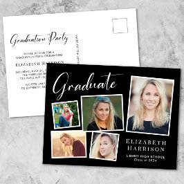 Elegante Fotocollage Black Graduation Party Einladungspostkarte