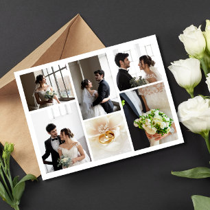 Elegante Fotocollage-Hochzeits-Dankeskarten Dankeskarte