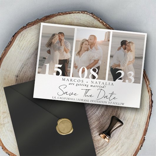 Elegante Fotocollage Save the Date Hochzeit Einladung
