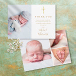 Elegante FotoCollage Signature Script Taufe Dankeskarte<br><div class="desc">Eine elegante goldene Signatur-Foto Collage Taufe oder Christening Dankeschön Karte. Personalisieren Sie mit Ihren 4 besonderen Fotos und bedanken Sie sich bei der Nachricht Set in schicken goldenen Buchstaben. Entwickelt von Thisisnotme©</div>