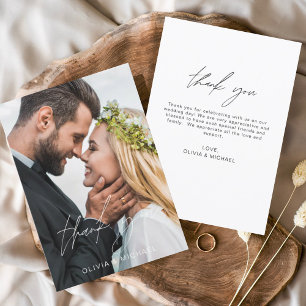 Elegante Fotodankeskarte mit Schriftzug zur Hochze Dankeskarte