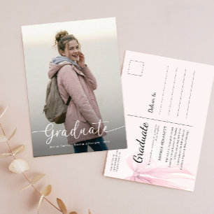 Elegante Fotografie Rosafarbene Schleife Abschluss Postkarte