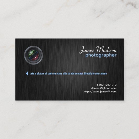 Elegante Fotografy Business Card mit QR Code II Visitenkarte (Vorderseite)