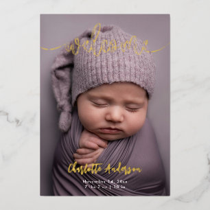 Elegante Fotos Name Skript Geburtsankündigung Folien Feiertagskarte