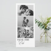 Elegante Fotostreifen-Kalligrafie mit QR-Code Save The Date (Stehend Vorderseite)