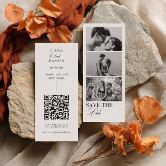 Elegante Fotostreifen-Kalligrafie mit QR-Code Save The Date