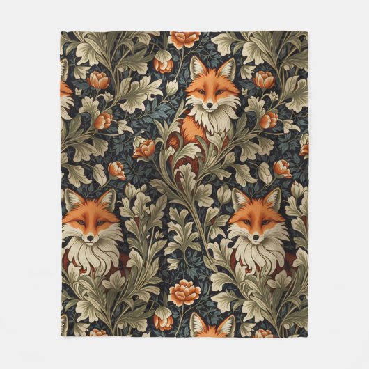Elegante Foxes William Morris Inspiriert Muster Fleecedecke (Vorderseite)