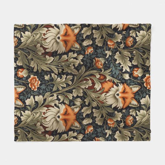 Elegante Foxes William Morris Inspiriert Muster Fleecedecke (Vorderseite (Horizontal))
