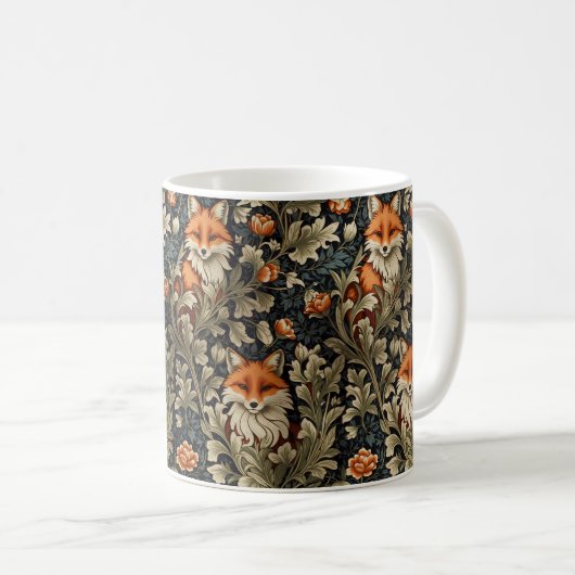 Elegante Foxes William Morris Inspiriert Muster Kaffeetasse (VorderseiteRechts)