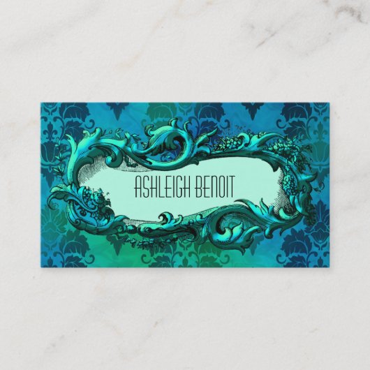 Elegante Frame Damask Business Card Visitenkarte (Vorderseite)