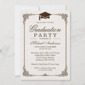 Elegante Frame Ivory Linen Graduation Party Einladung (Vorderseite)